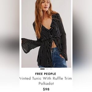 Free People Printed Tunic With Ruffle Trim Polka Dot NWT M